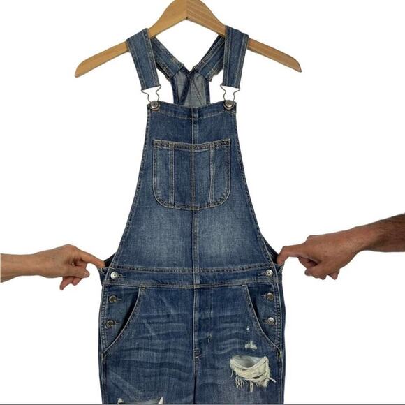 American Eagle Tomgirl Distressed Blue Denim Jeans Overall Size XS Relaxed Fit - Picture 8 of 16